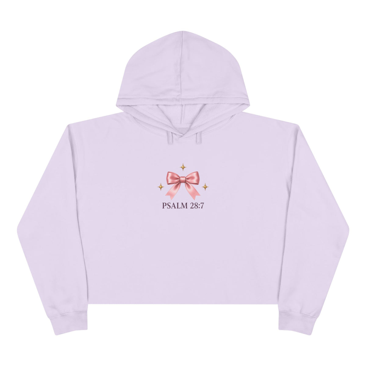 Psalm 28:7 Cropped Hoodie — 'The Lord Is My Strength and My Shield' Pastel Bow Religious Crop Hoodie