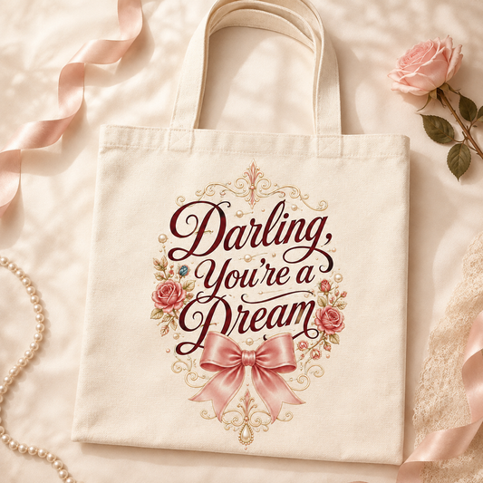 Tote Bag — "Darling, You're a Dream" Floral Canvas Tote