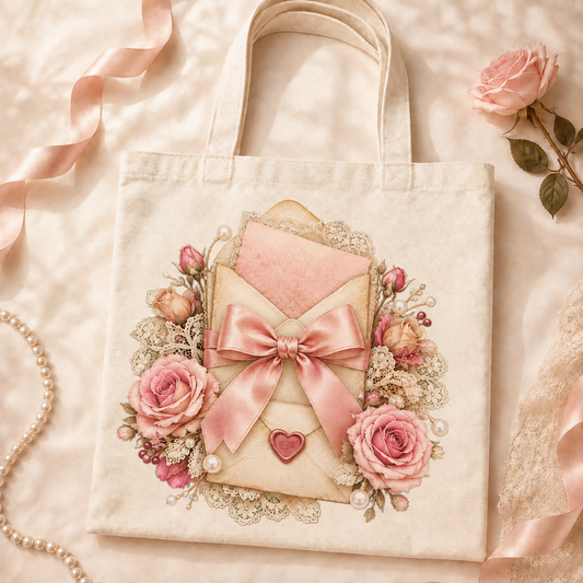 Valentine Mail: Vintage Pink Love Letter Canvas Tote
