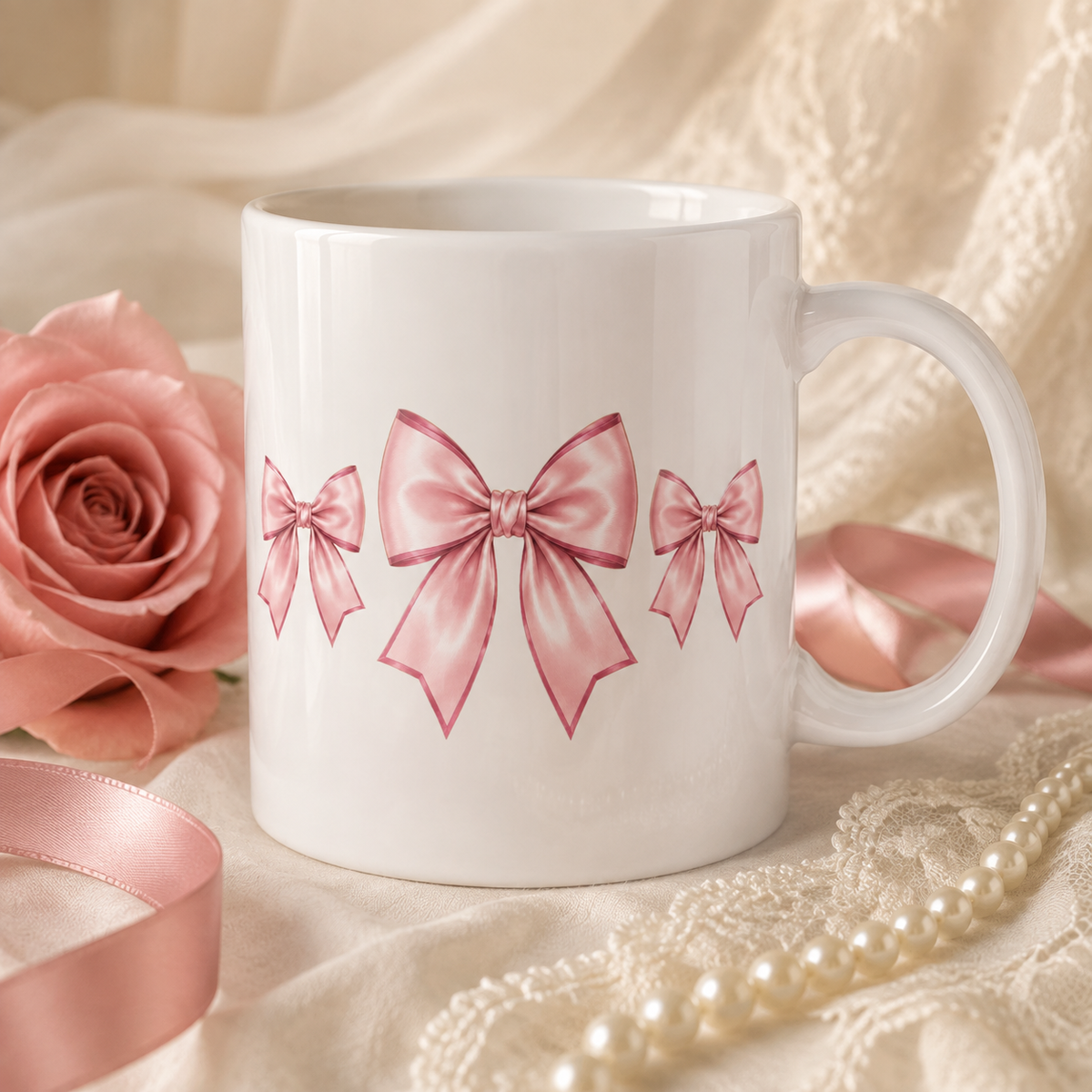 Pink Bow Ceramic Mug – Cute Ribbon Coffee Cup (11oz & 15oz)