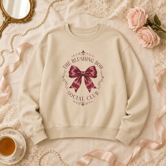 Blushing Bow Social Club Sweatshirt — Pink Ribbon Graphic Crewneck