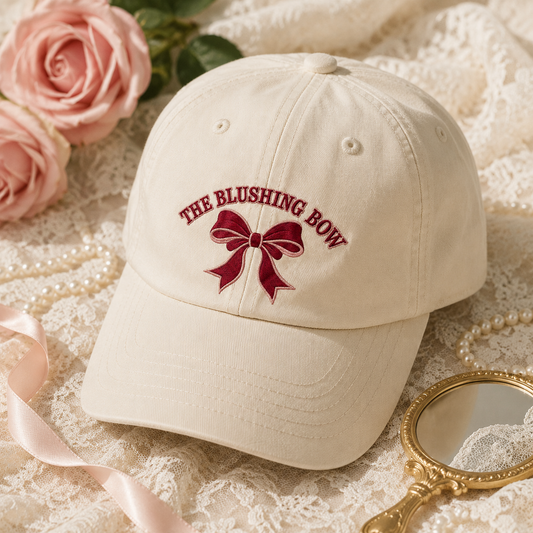 The Blushing Bow Dad Hat - Embroidered Ribbon Cap