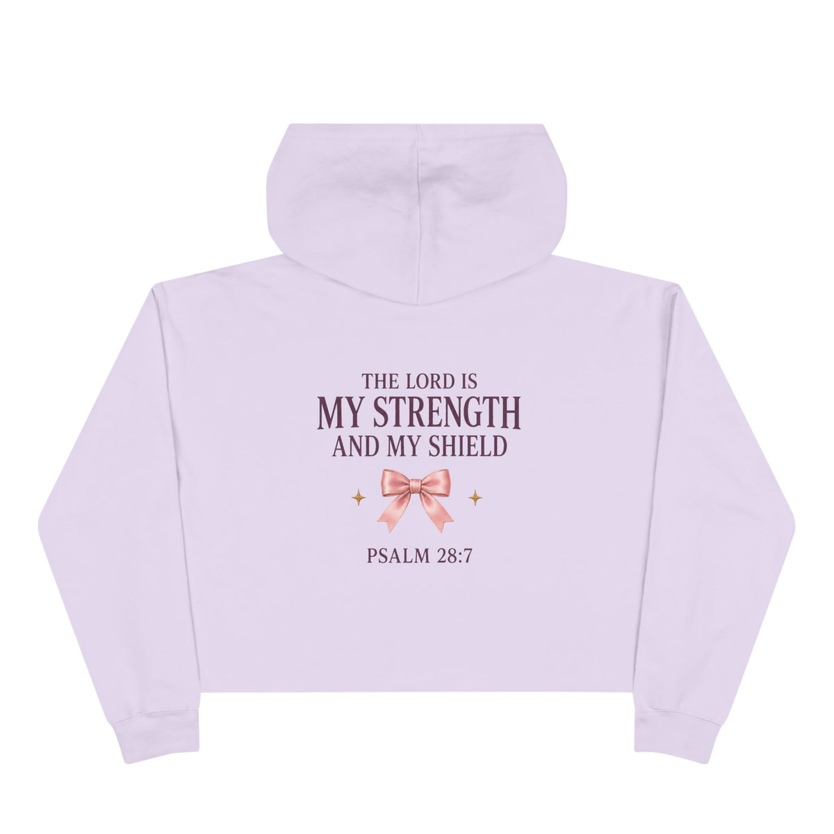 Psalm 28:7 Cropped Hoodie — 'The Lord Is My Strength and My Shield' Pastel Bow Religious Crop Hoodie